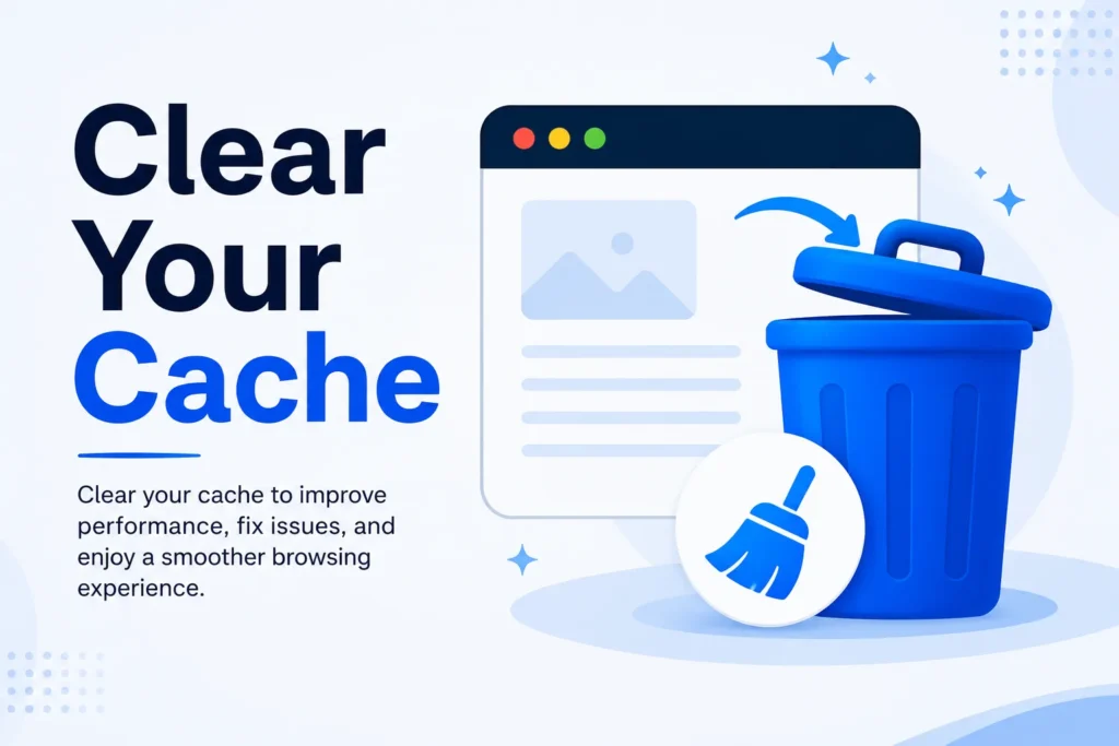 Clear Your Cache browser cleaning illustration.